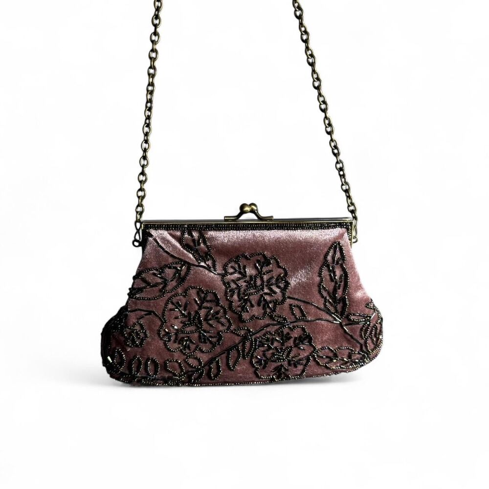 VINTAGE Dusty pink velvet clutch & shoulder bag. - Picture 2 of 8